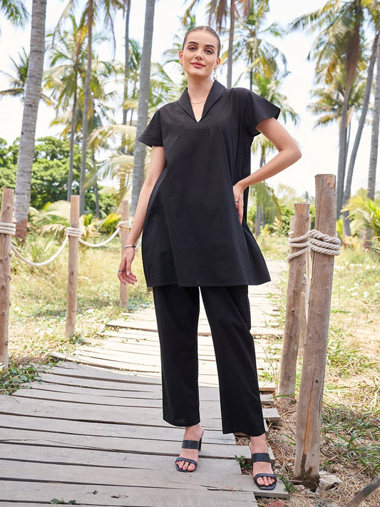 Collard Co Ord Set for Women in Black 