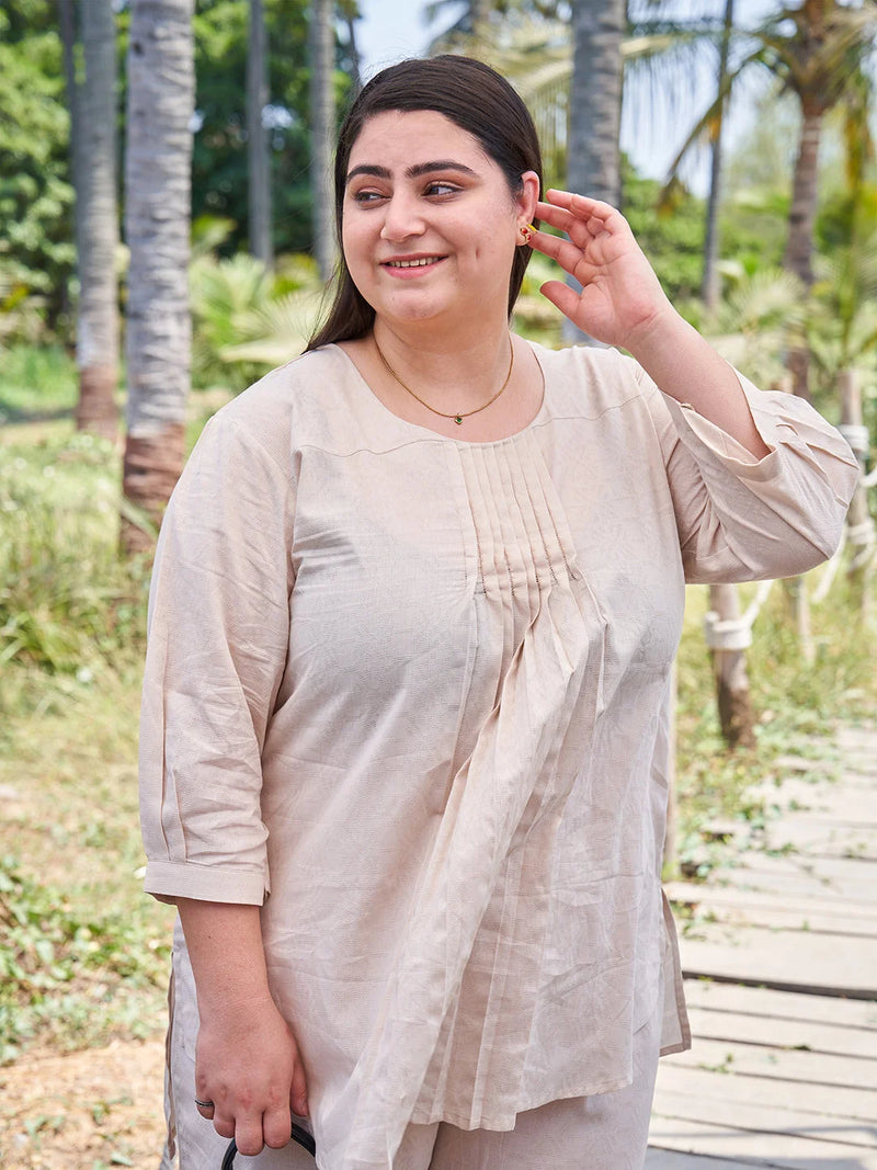 Cream Plus Size Pintuck Co ord Set for Women Online