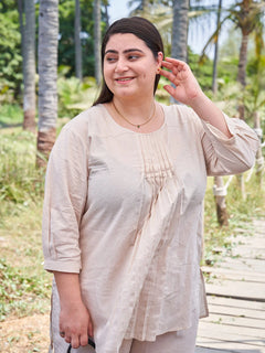 Elegant Plus Size Pintuck Co-Ord Set For Women (Cream)