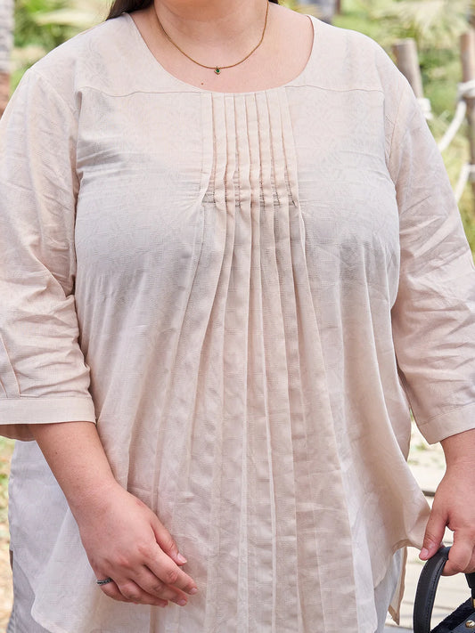 Cream Plus Size Pintuck Co ord Set for Women closer view