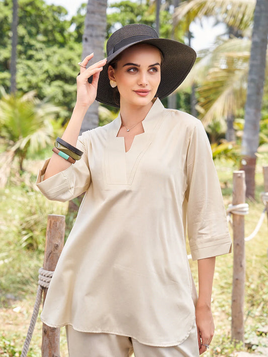 Cream plain cotton co ord set 