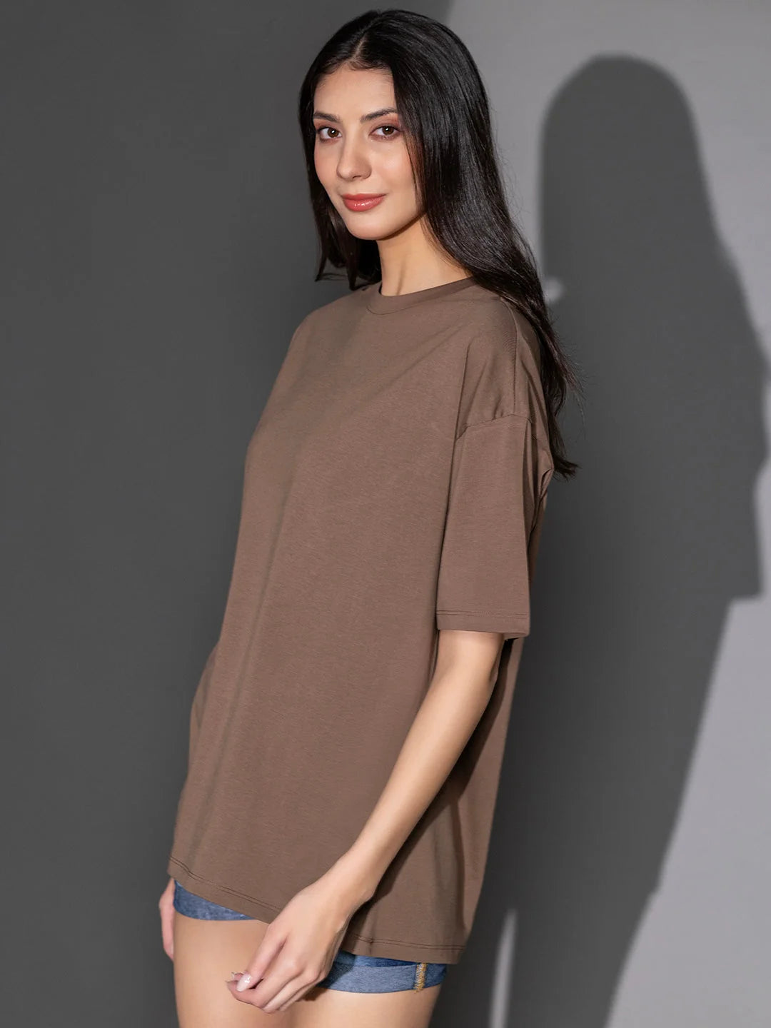 D. Brown Oversized t shirt for women online side view