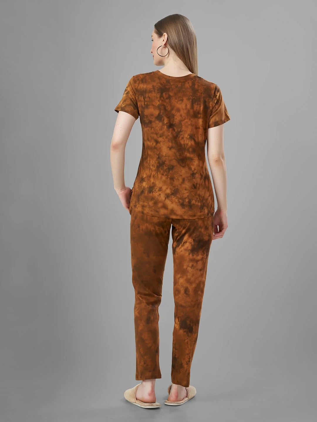 D. Brown night pajama suits for women back view 
