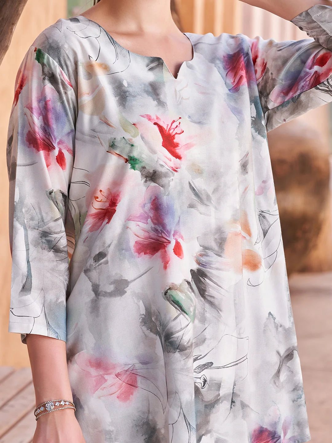 D. Grey Printed Co Ord Dress Sets for Women closer view 