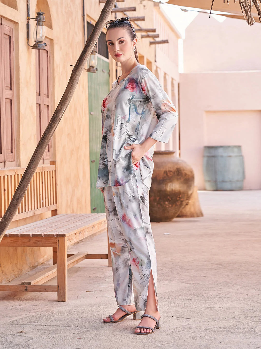 D. Grey Printed Co Ord Dress Sets for Women online 