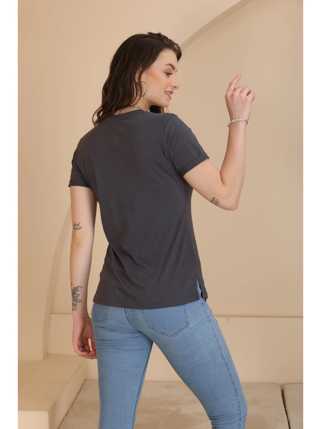 D. Grey plain t shirts for women Tittli 