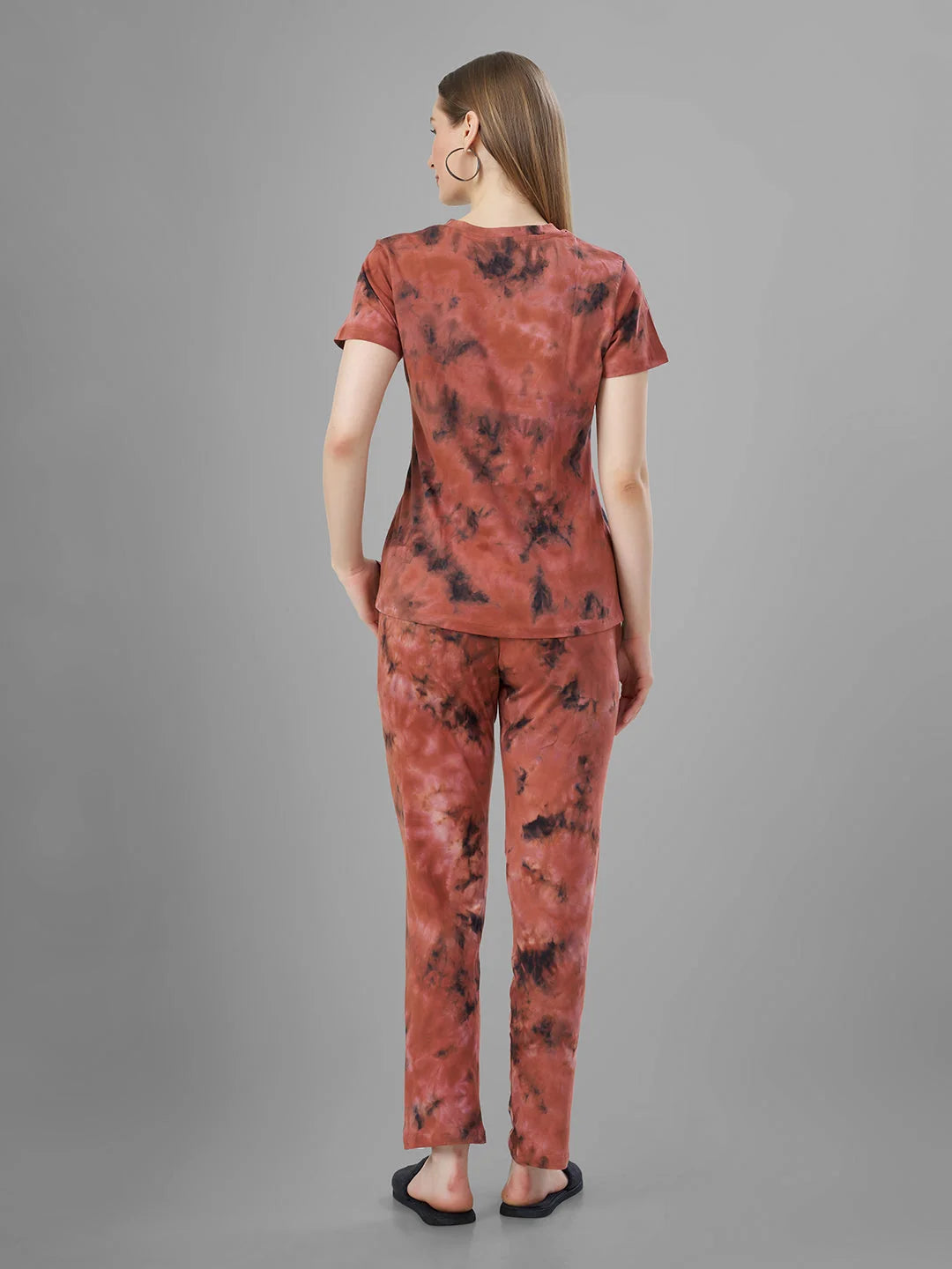 D. Orange night pajama suits for women back view 
