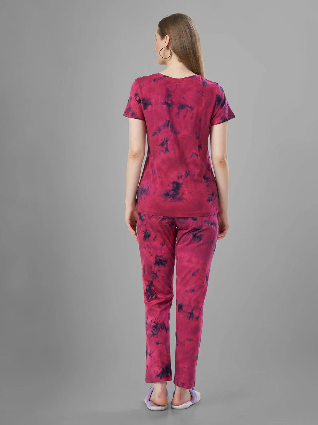 D. Red night pajama suits for women back view 