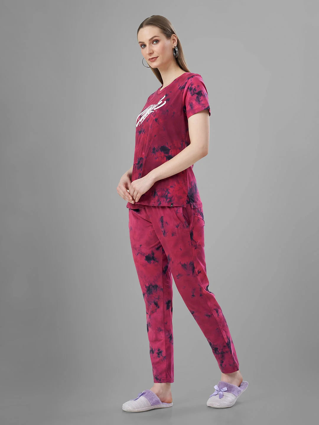 D. Red night pajama suits for women side view 