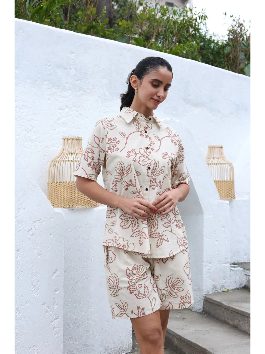 Golden shorts co ord set front view 