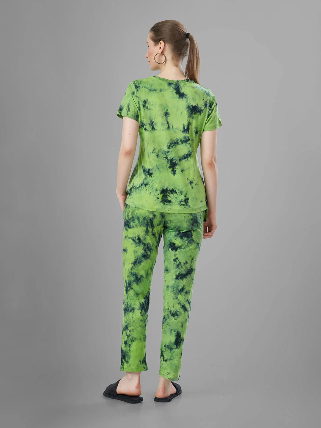 Green night pajama suits for women back view 