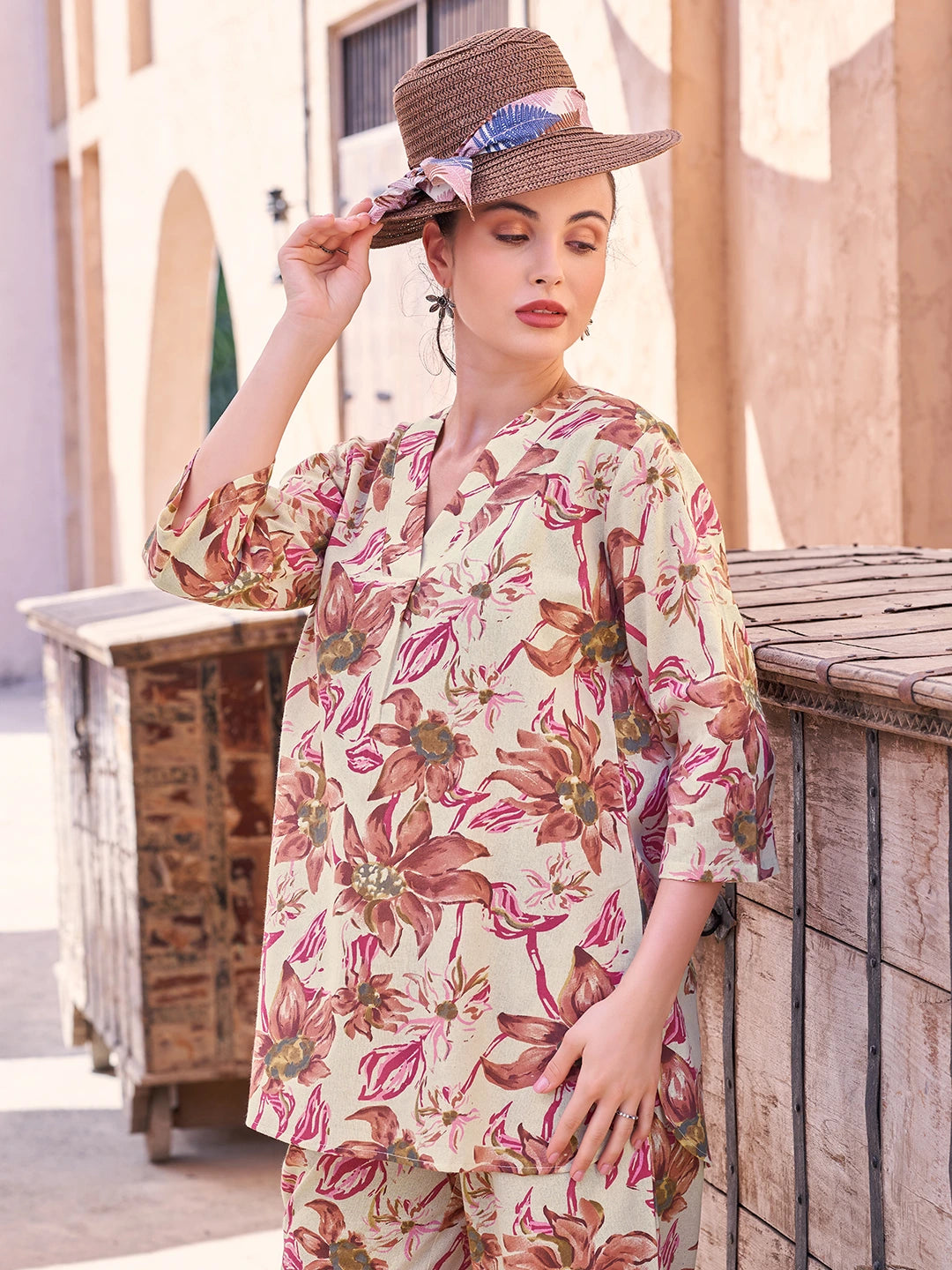 Maroon Floral Cotton Co Ord Set for Women Online