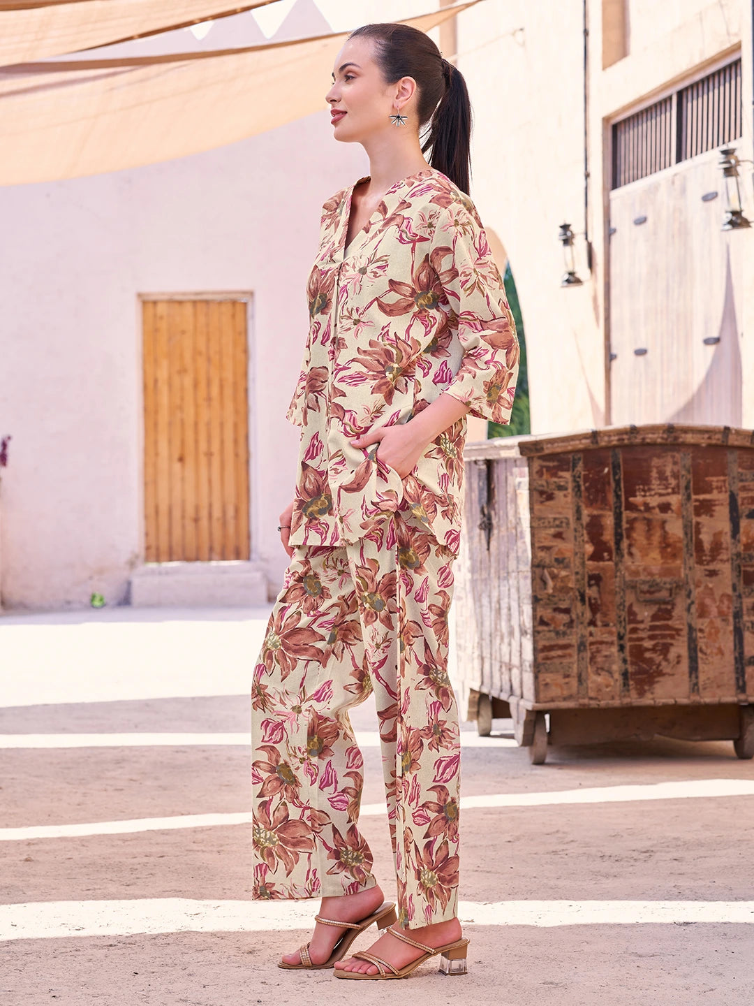 Maroon Floral Cotton Co Ord Set for Women Online India