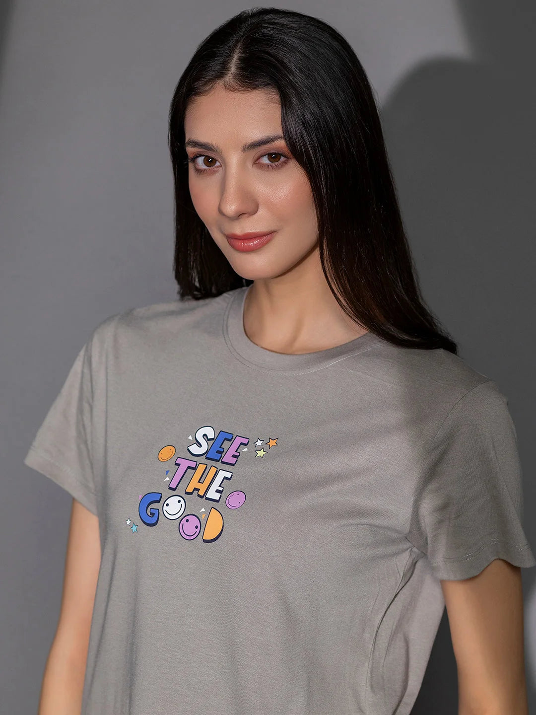 Modern printed t shirts for women Ash STG