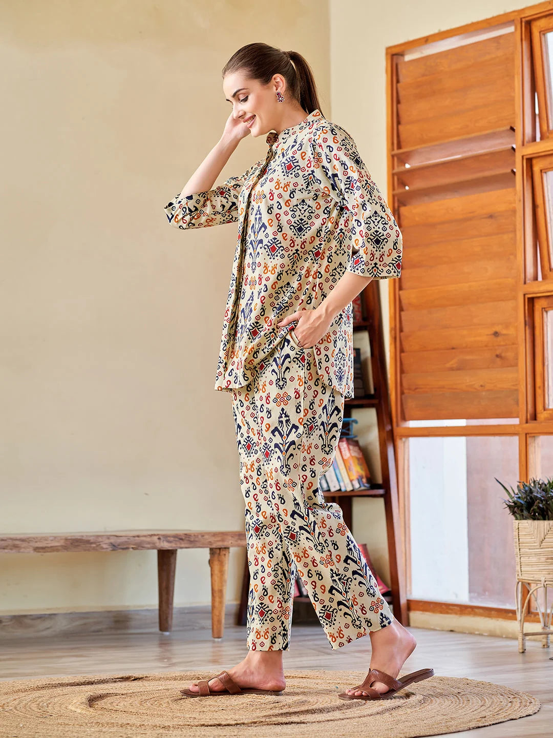 Navy Blue Printed cotton Co Ord Sets 