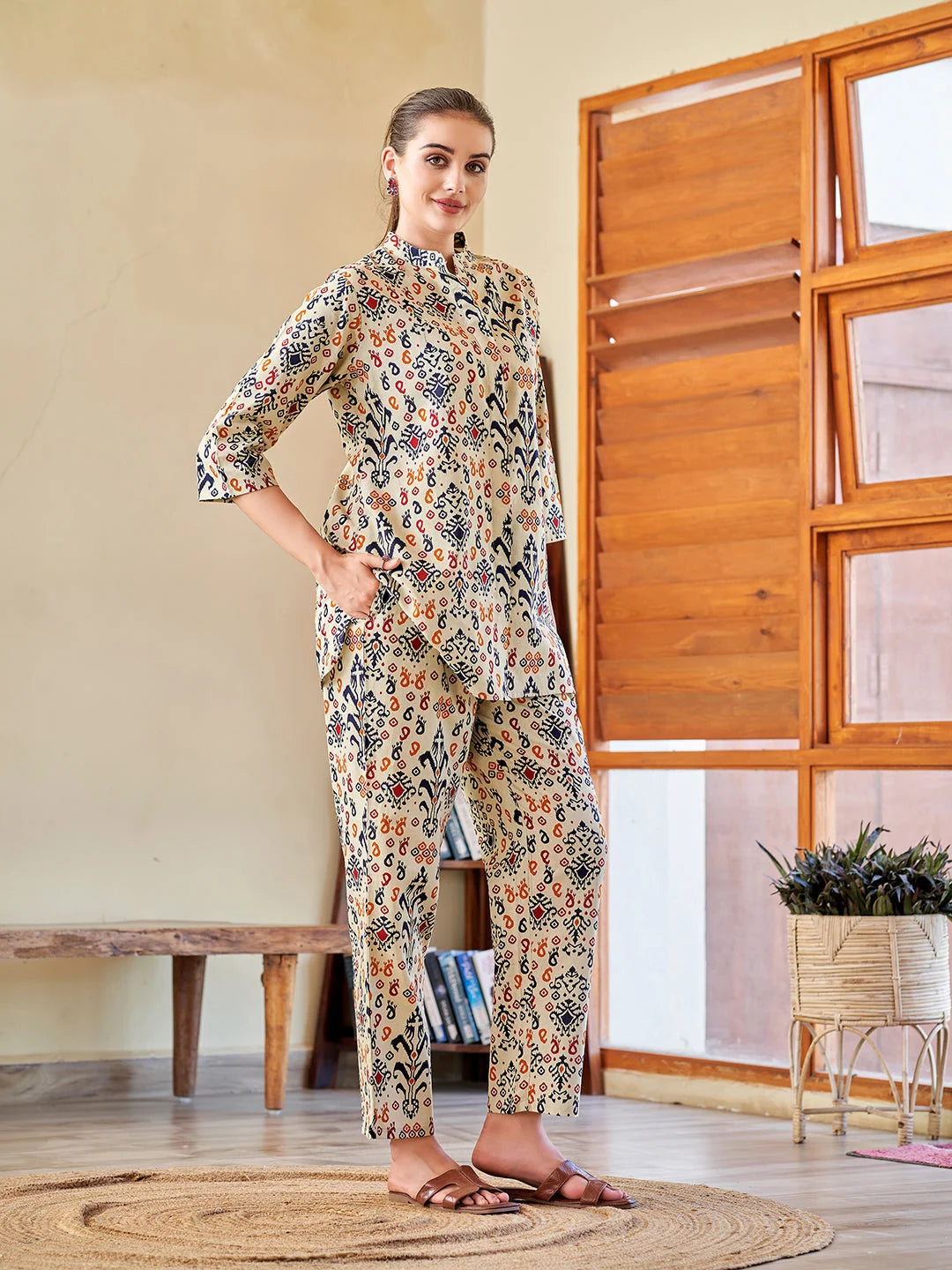 Navy Blue Printed cotton Co Ord Sets online 