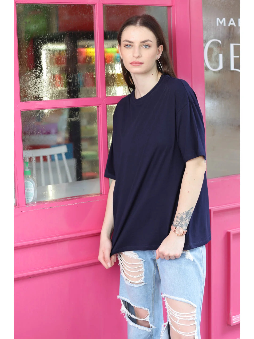 Navy Blue Relaxed fit oversized t shirt for women 