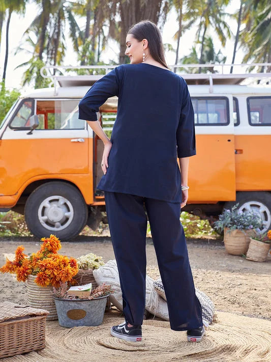 Navy Blue casual co ord set for women back view