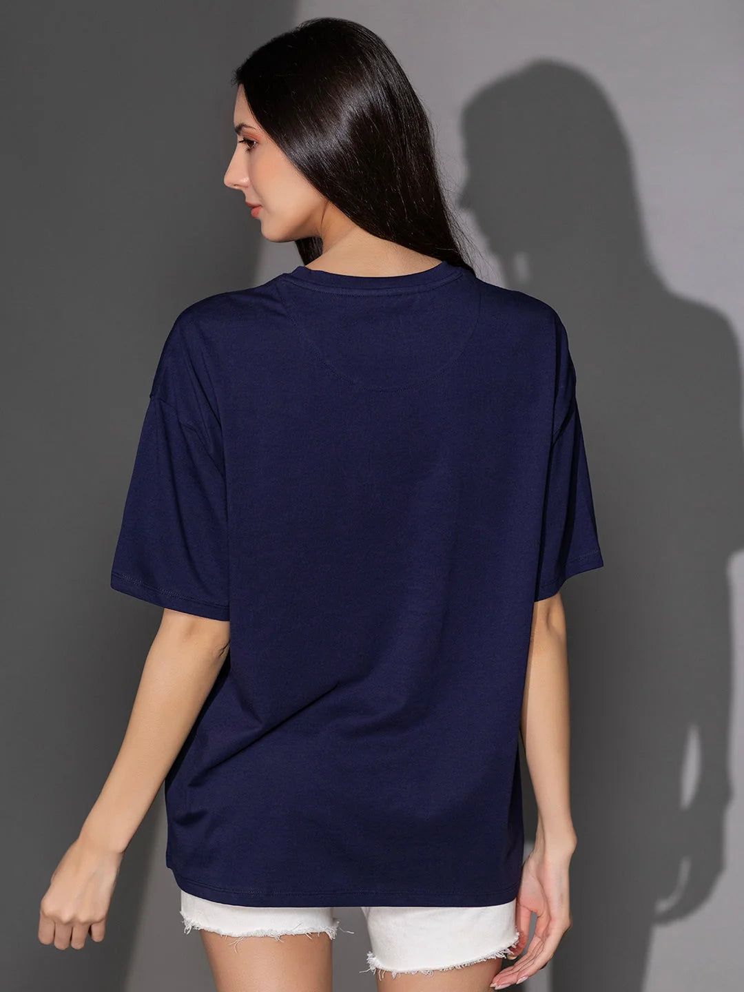 Navy Oversized relaxed t shirt for women back view