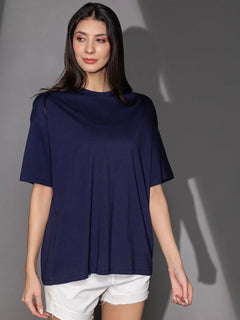 Oversized Cotton T-Shirt For Women (Navy)