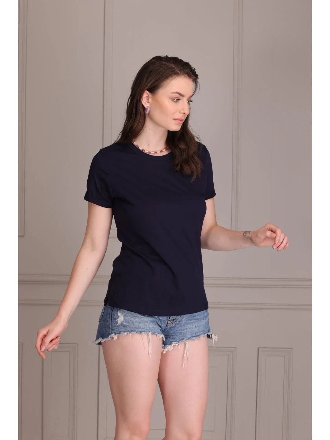 Navy Blue plain t shirts for women 