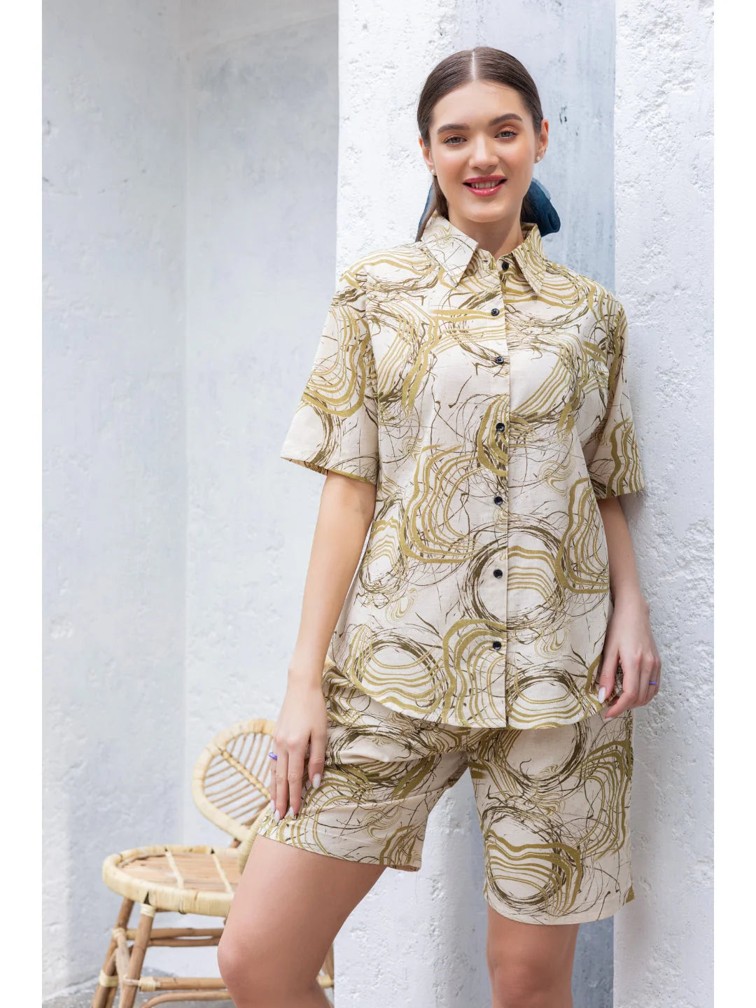 Olive cotton night suit for women Tittli online 