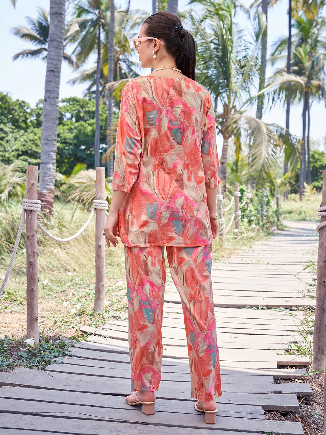 Peach Relaxed Co Ord Sets back view 