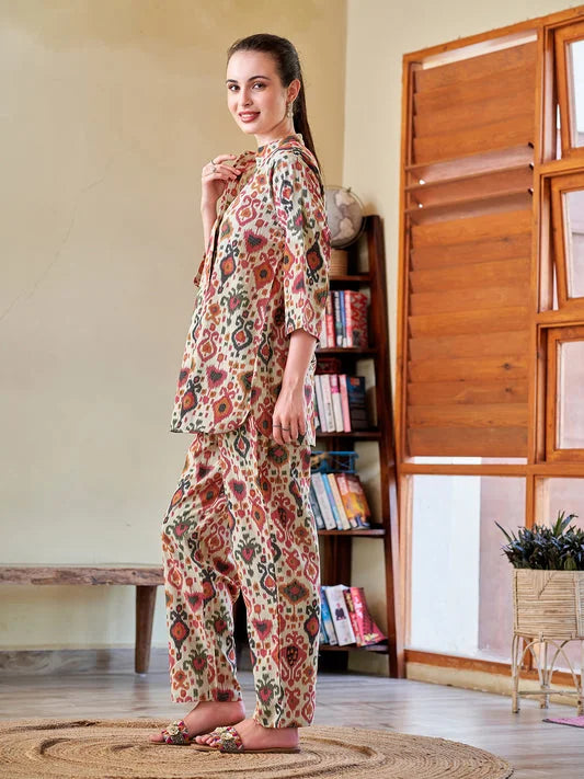 Pink Black Printed cotton Co Ord Sets