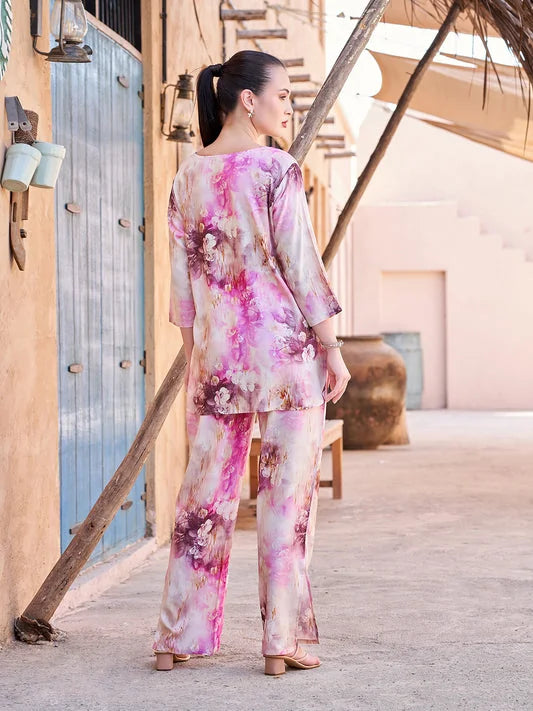 Pink Floral Casual Co Ord Sets back view 