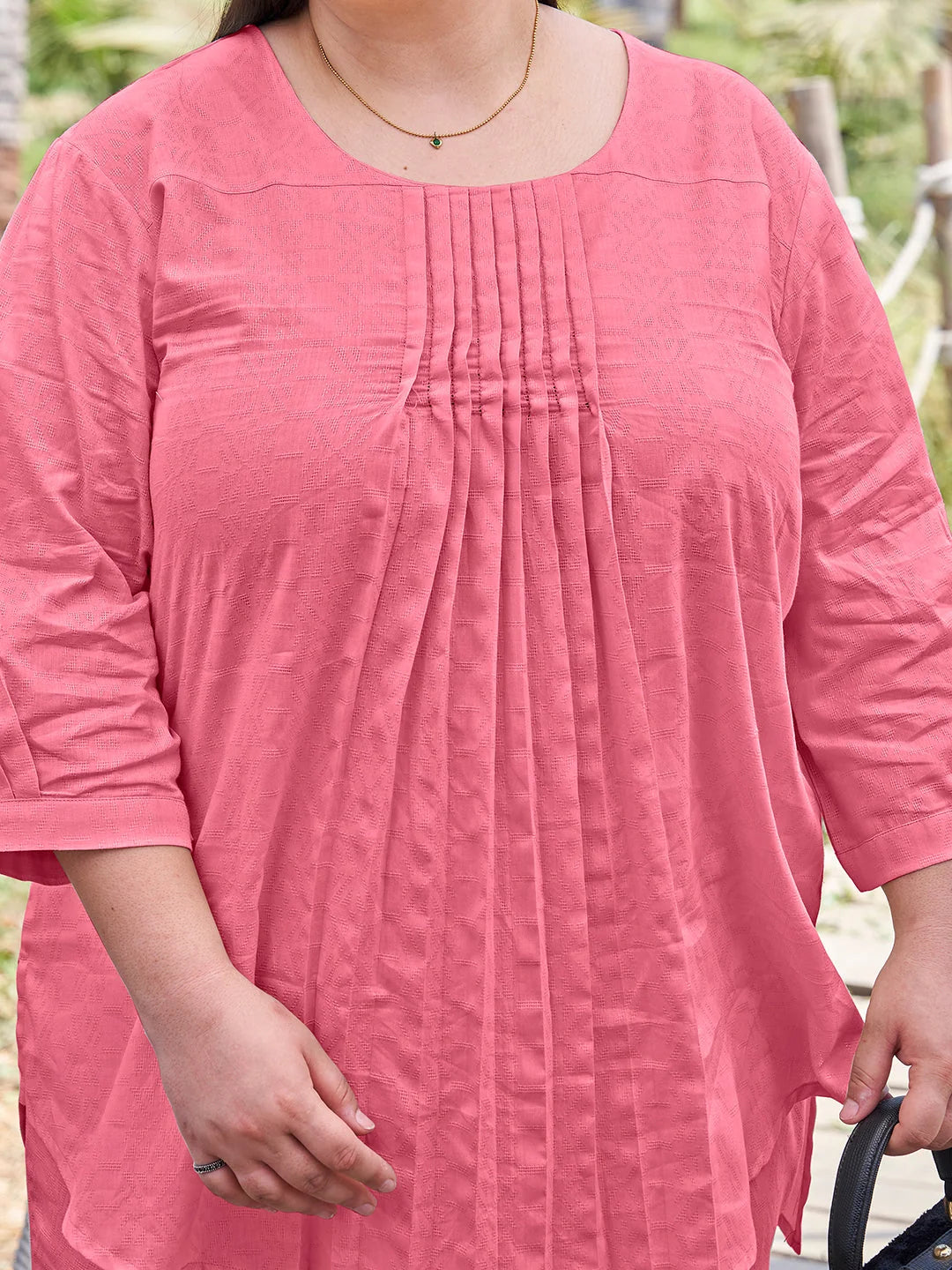 Pink Plus Size Pintuck Co ord Set for Women closer view