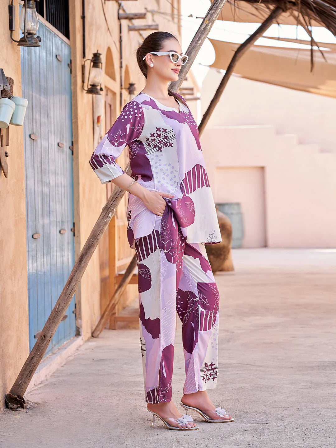 Pink casual Co Ord Sets Dresses for Women side view 