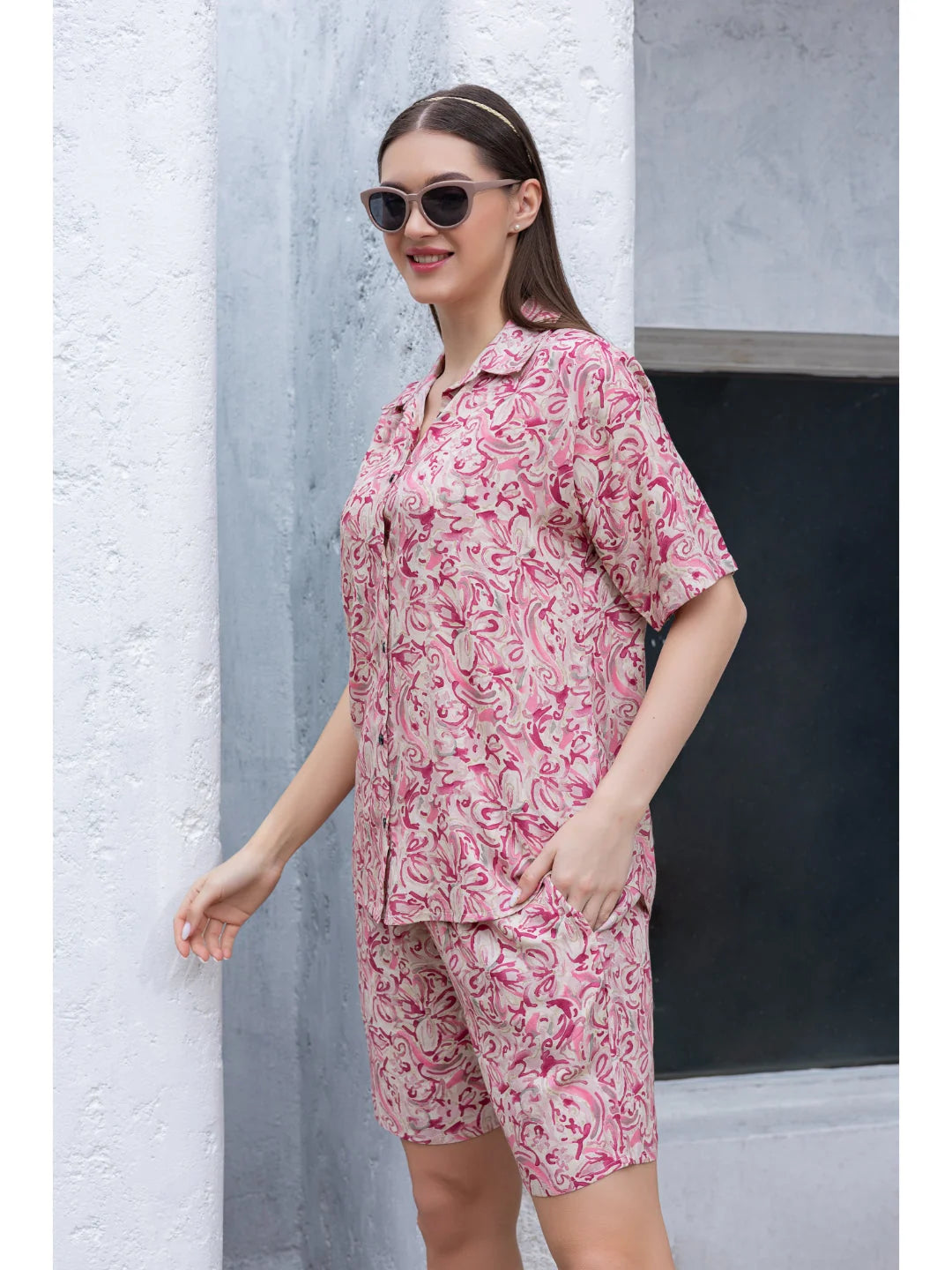 Pink night suit shorts set India