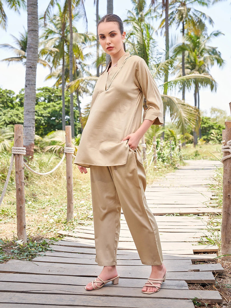 Skin Color Plain Cotton Co-Ord Set for Women in India
