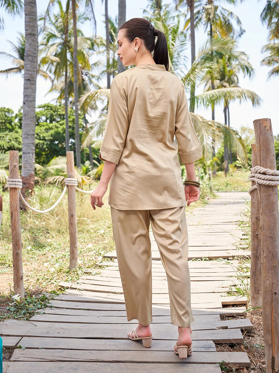 Plain Cotton Co Ord Sets in Skin Tittli Back View 