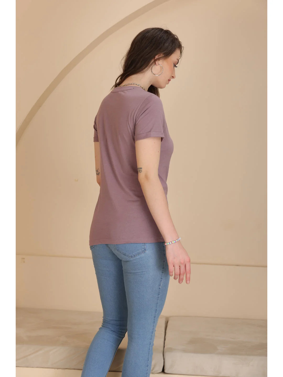 Plain t shirt for women in Bronze back view 