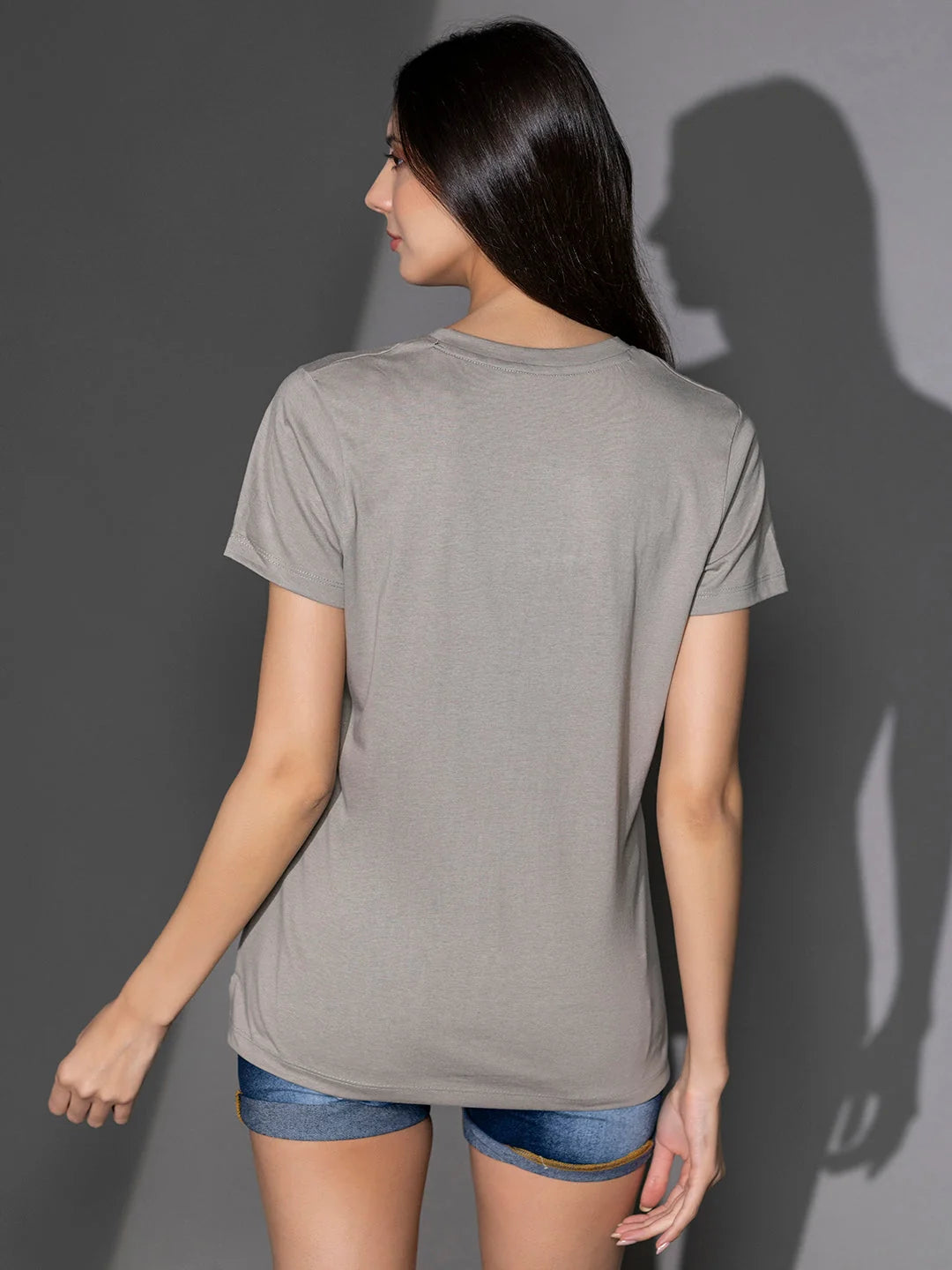 Printed t shirts for women back view Ash BG 