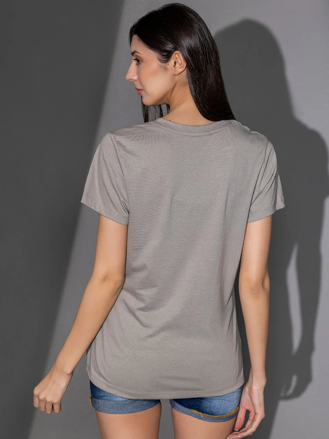 Printed t shirts for women back view India Ash STG