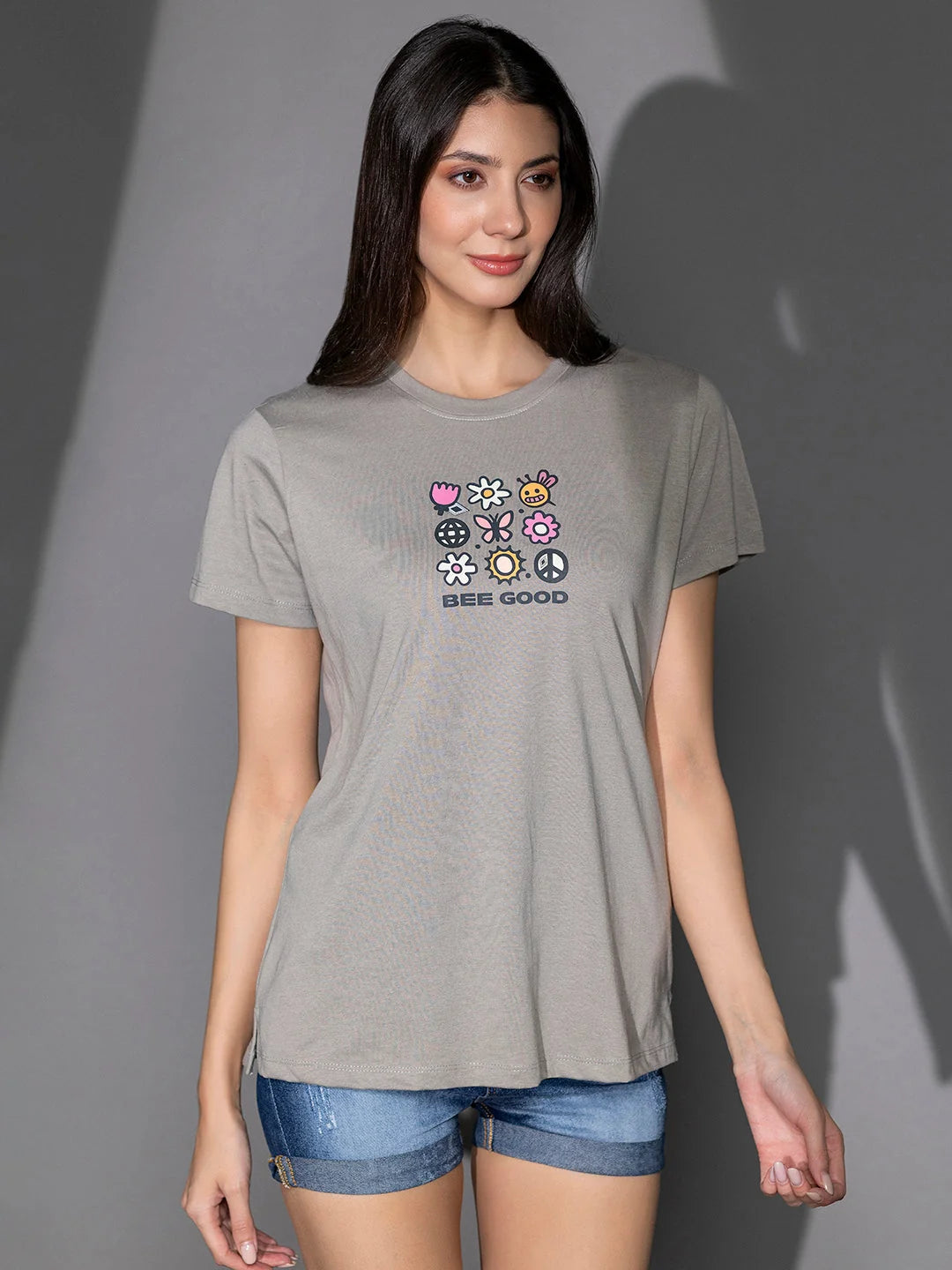 Printed t shirts for women casual style Ash BG 