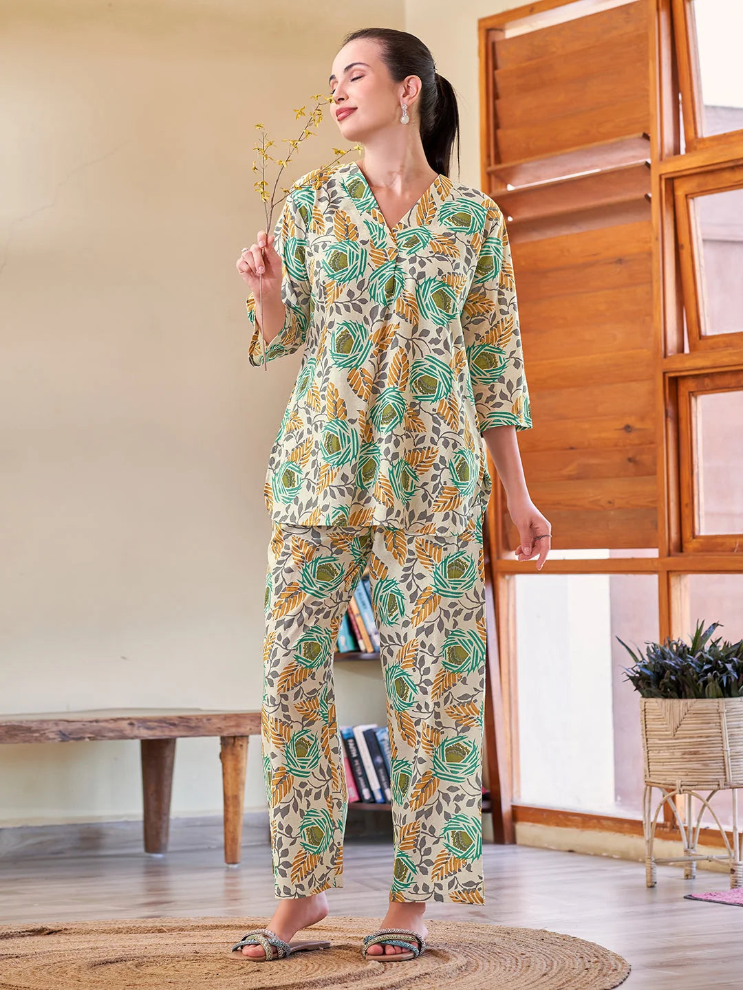 Rama Cotton V neck Co ord set online India Tittli 