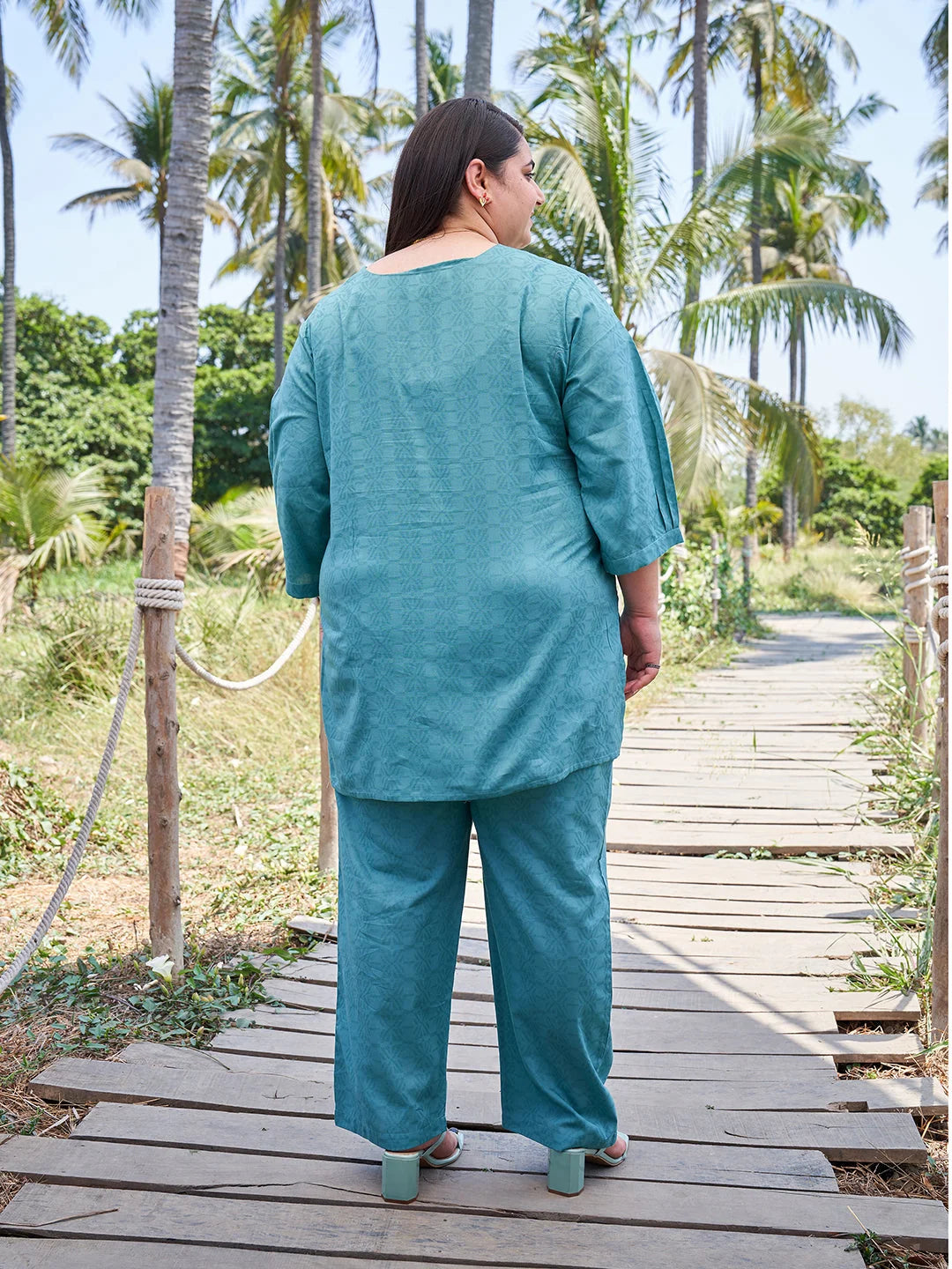 Rama Plus Size Pintuck Co ord Set for Women Back View