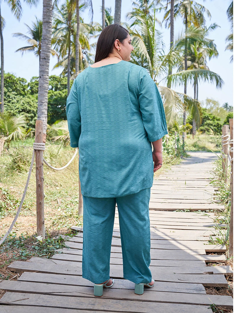 Rama Plus Size Pintuck Co ord Set for Women Back View