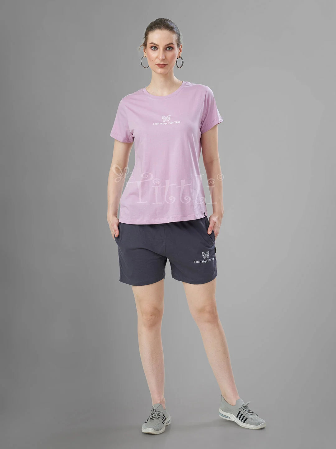 Rose Cotton Short Night Suit for Women stylish pose
