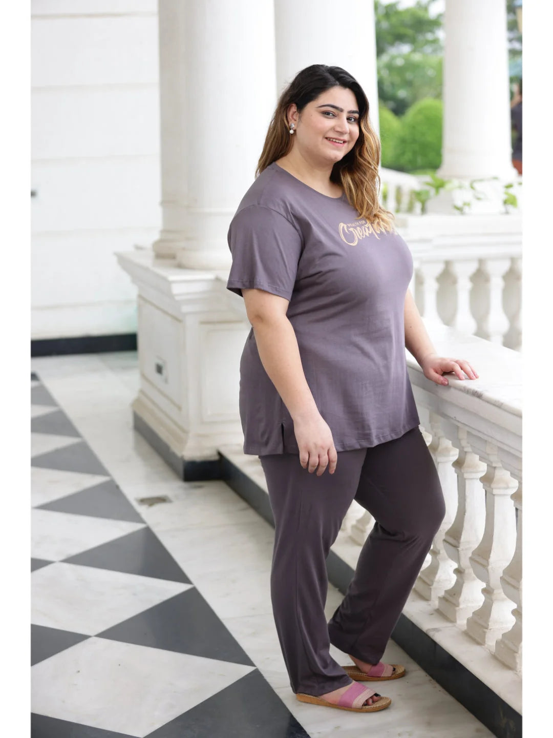 Steel Grey plus size night suit for ladies Tittli 