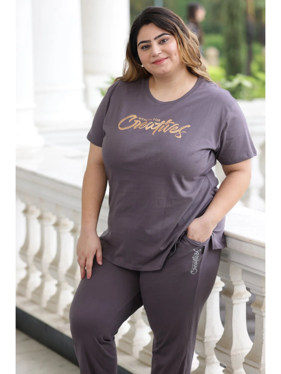 Steel Grey plus size night suit for ladies comfortable fit 