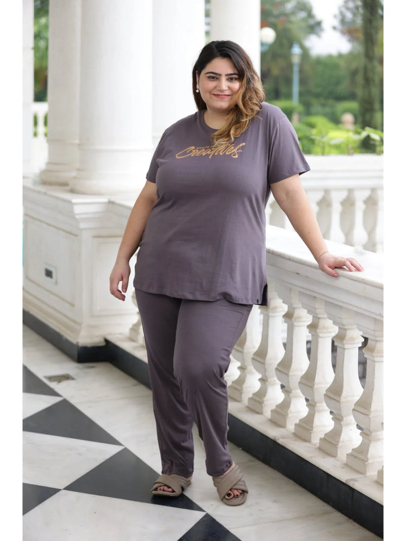 Steel Grey plus size night suit for ladies online 