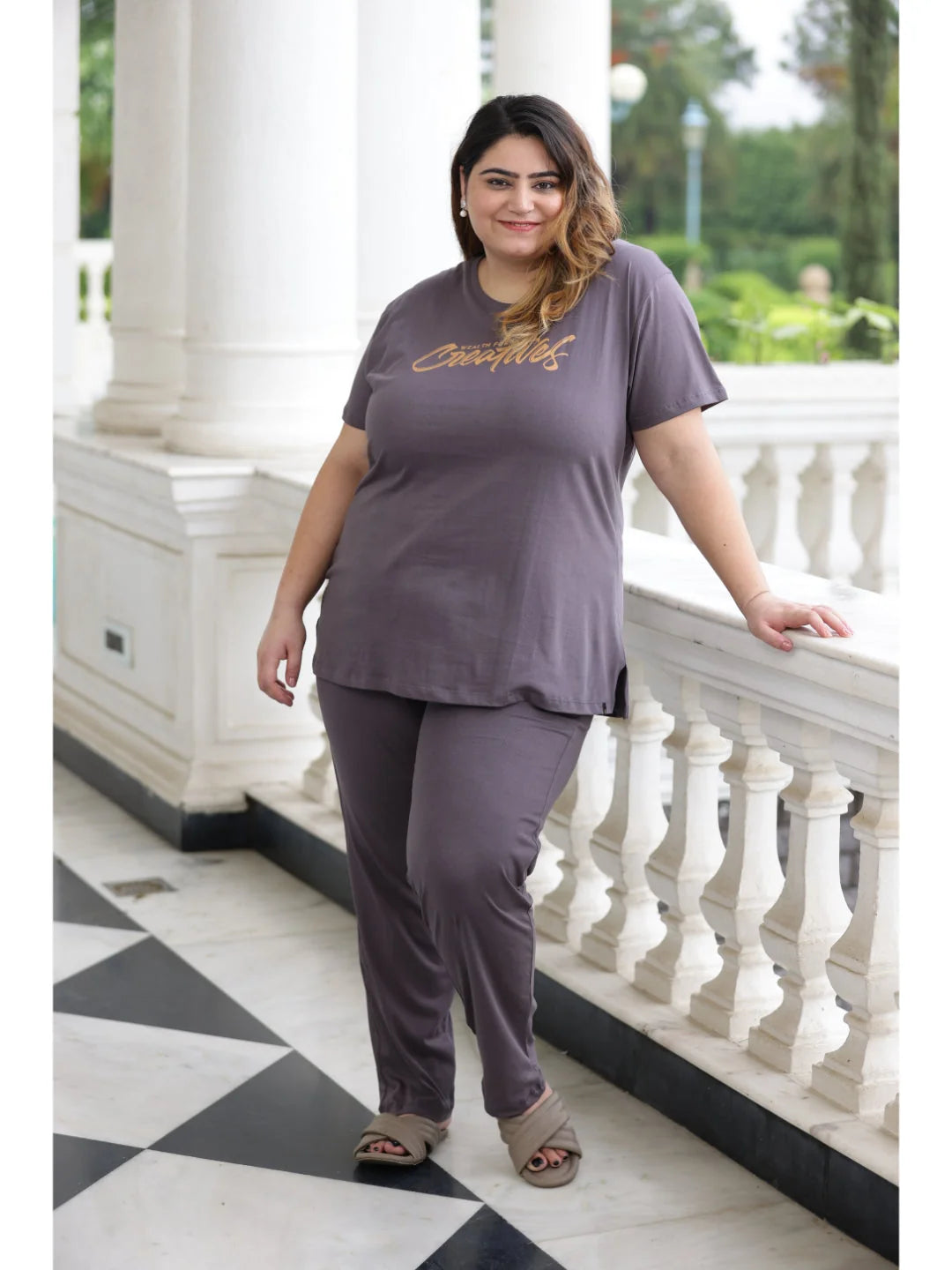 Steel Grey plus size night suit for ladies online 