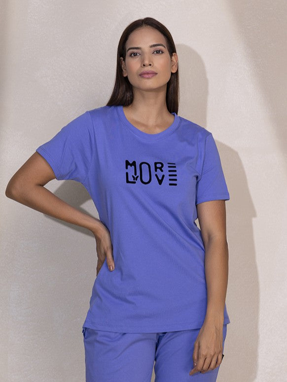 Typography Printed Cotton T-Shirt & Pajama Nightsuit | L to 8XL Size (Lilac)