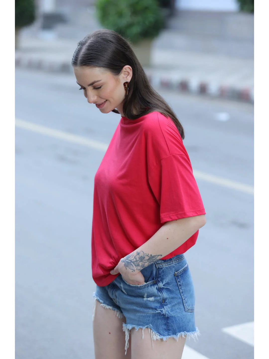 Viva red Oversized t shirt for women trendy style 