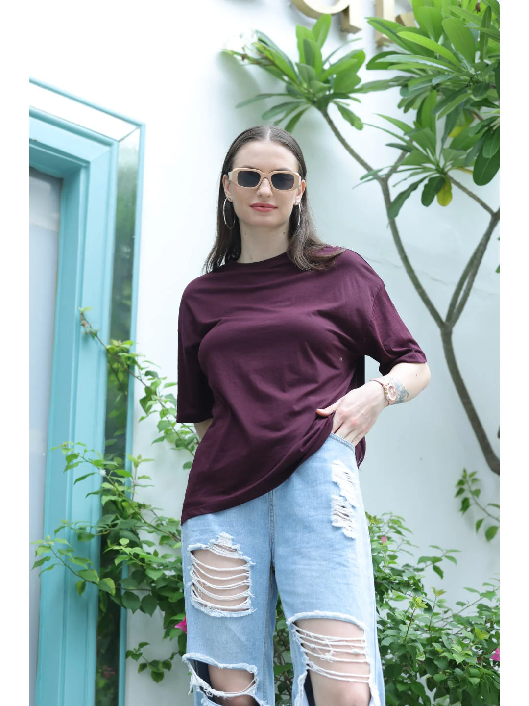 Wine Oversized cool t shirt for women 