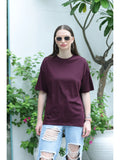 Oversized Cotton T-Shirt For Women (Wine)